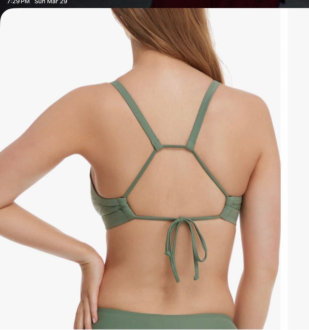 NEW Body Glove The Drew Fixed triangle Ribbed Sage Green X Back Bikini Top D Cup
